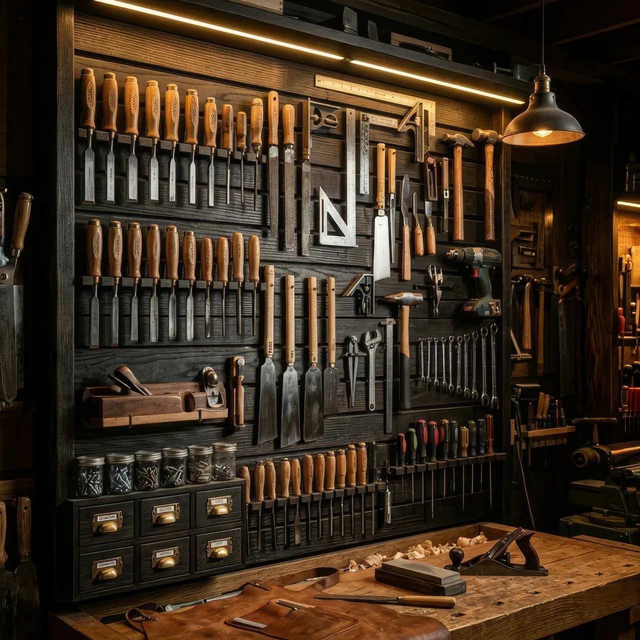 Profesionální hodinový manžel při práci v dílně, detailní pohled na nástroje a vybavení