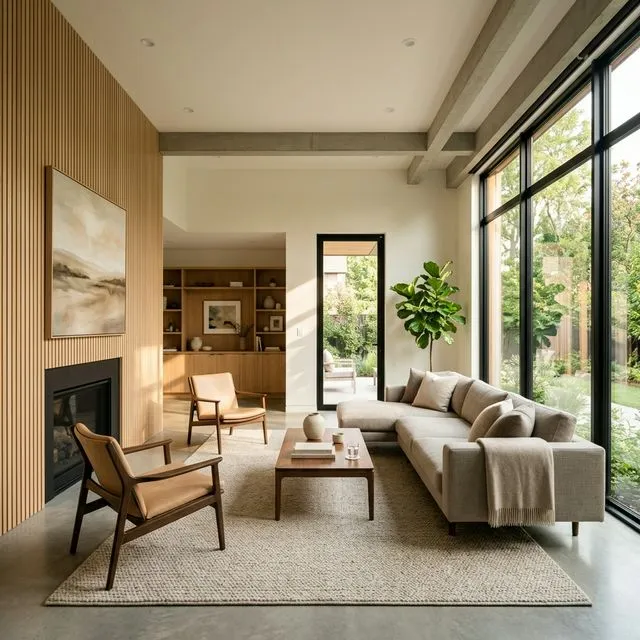 Moderní obývací pokoj s profesionálně smontovaným nábytkem